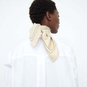 Silk Neck Scarf in Cream with Contrast Stitching